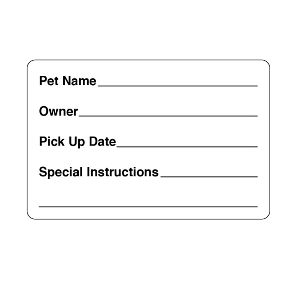 Pet Name/ Owner/ Pick Up Date/ Special Instr. 2-5/8"x4" White w/Black